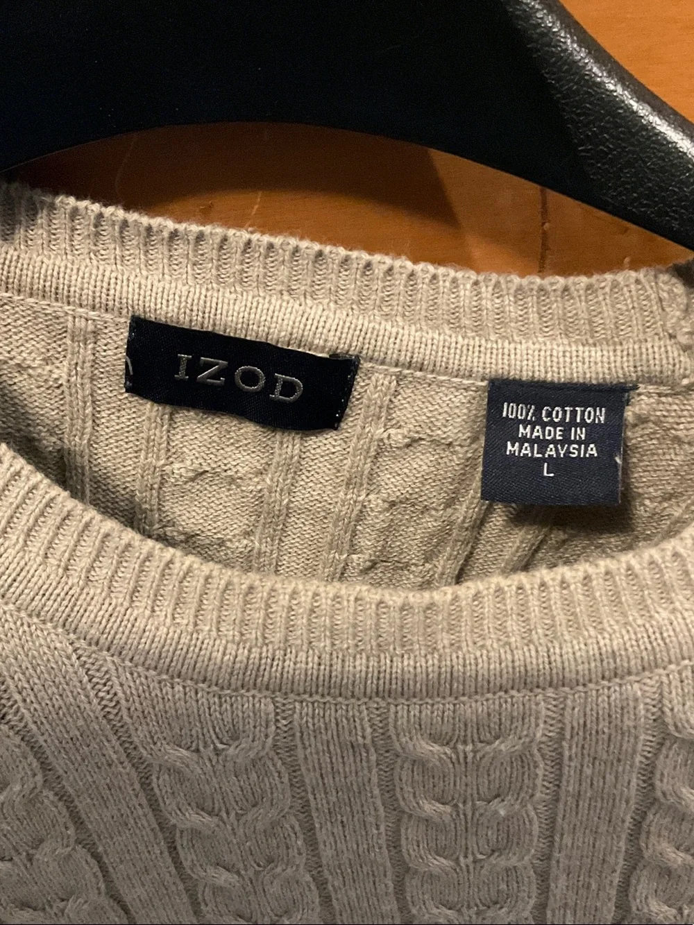 Izod Men’s Light Cream Cable-Knit Crewneck Sweater